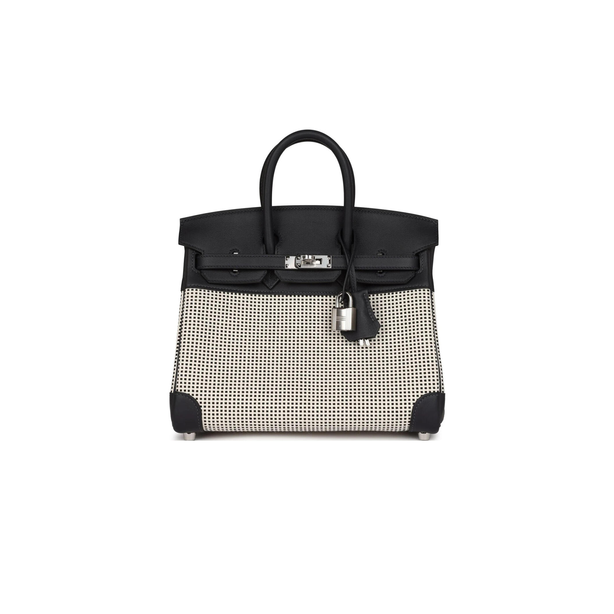 H**mes MASTER QUADRILLE BIRKIN 25 BLACK SWIFT AND ECRU TOILE PALLADIUM HARDWARE (25*20*13cm)